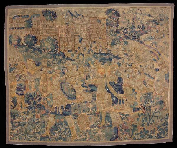 Appraisal: A Flemish historical tapestry early th century Depicting classical soldiers