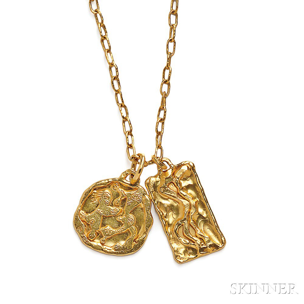 Appraisal: Two kt Gold Pendants and Chain Jean Mahie France each