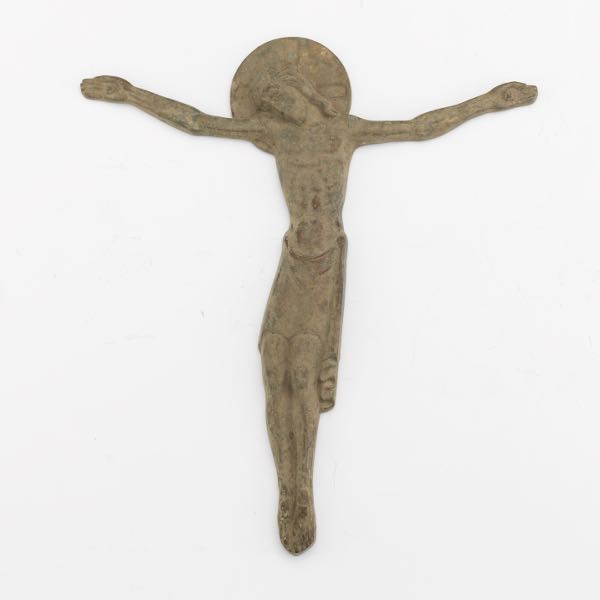 Appraisal: EUROPEAN BRONZE CRUCIFIX x Bronze crucifix with patina