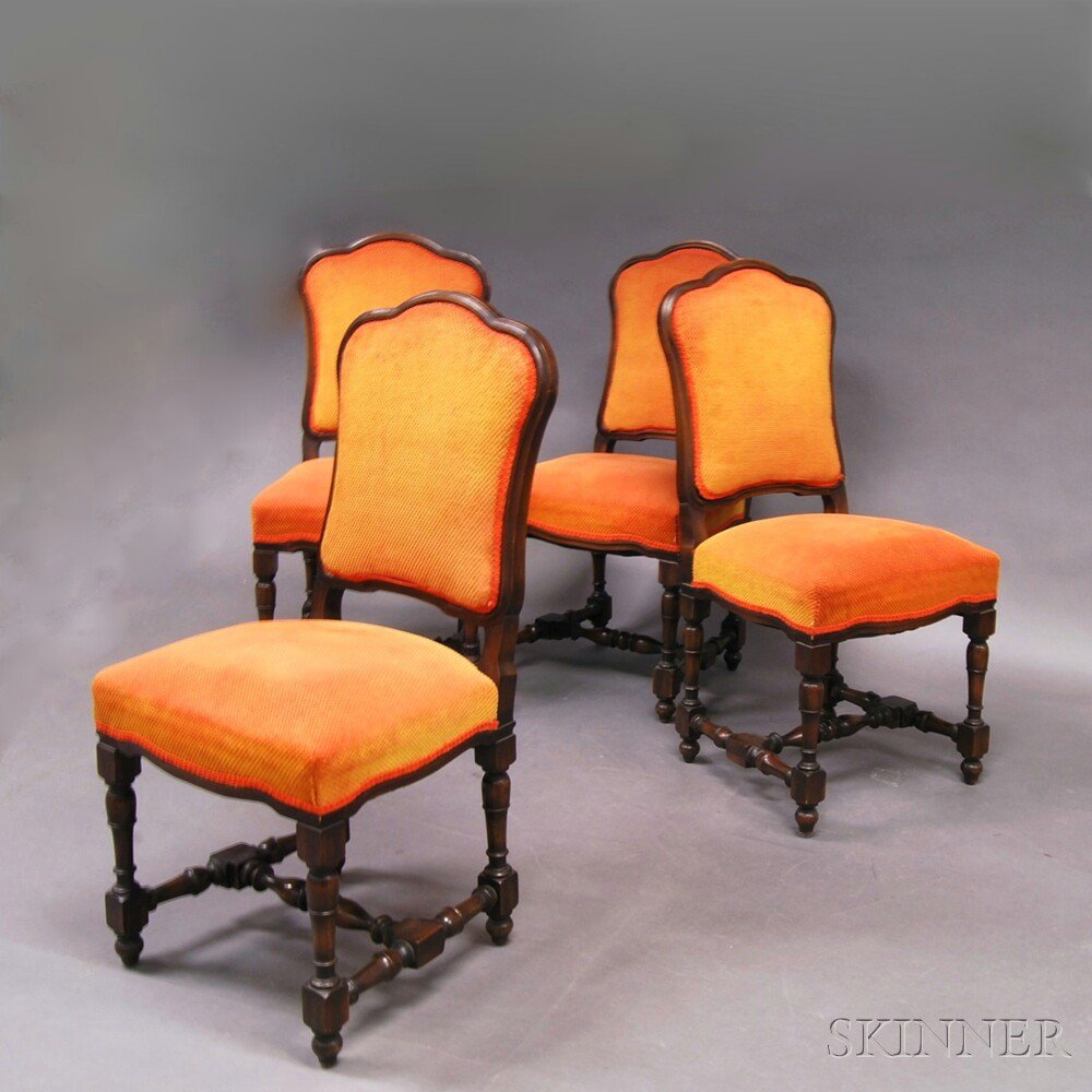 Appraisal: Set of Four Orange-upholstered Side Chairs with shaped backs and