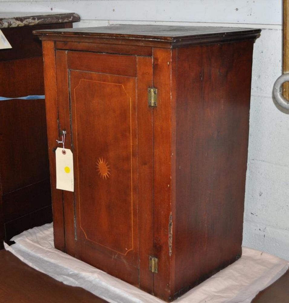 Appraisal: Rare CT Inlaid Cherrywood Hanging Cabinet having inlaid door with