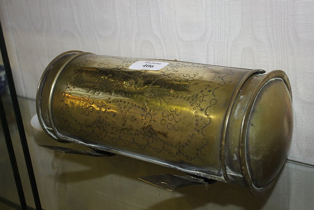 Appraisal: A GEORGIAN BRASS CANDLE BOX of cylindrical form with hammered