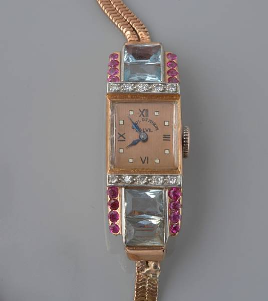 Appraisal: A Retro diamond gem-set and karat rose gold bracelet watch