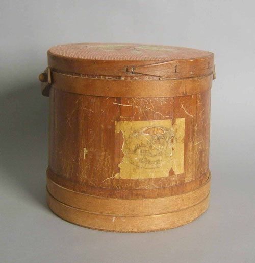 Appraisal: Pine firkin with needlepoint lid h dia