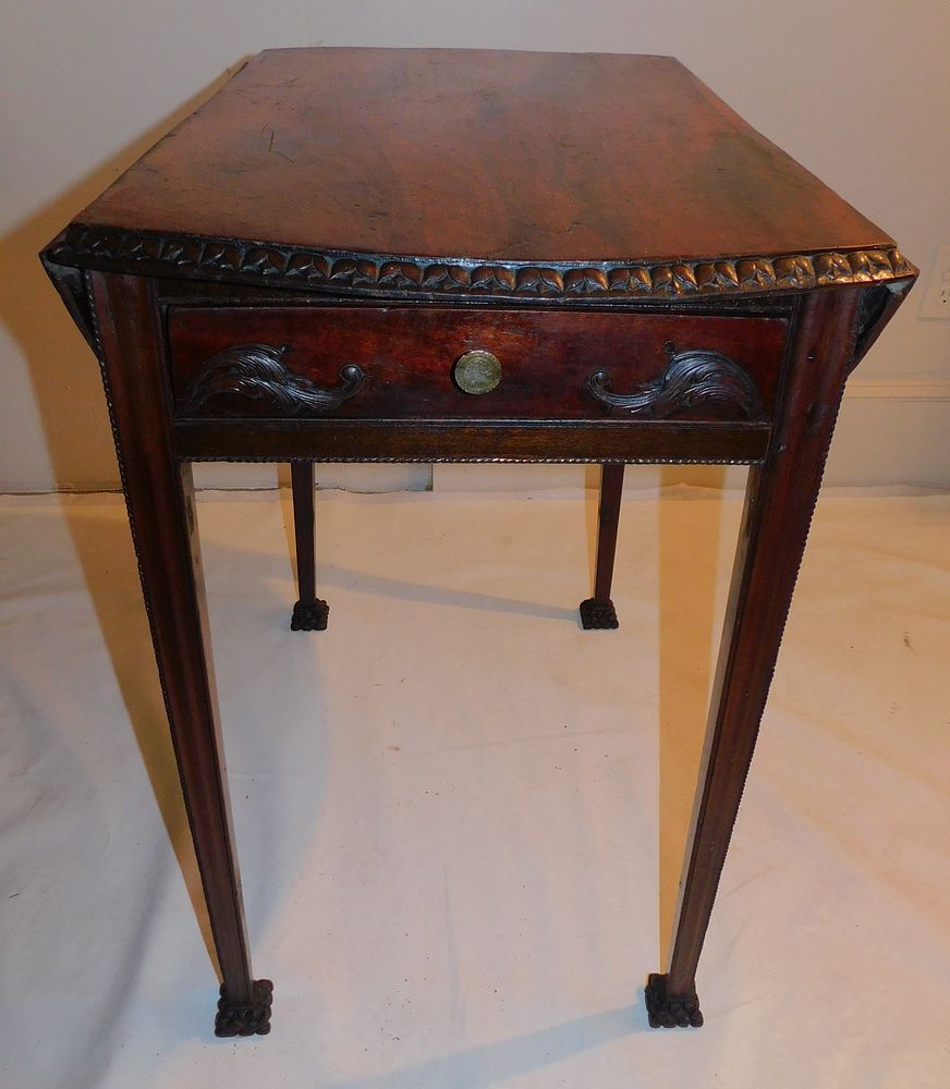 Appraisal: RARE PERIOD CARVED PEMBROKE TABLE Period English walnut one drawer