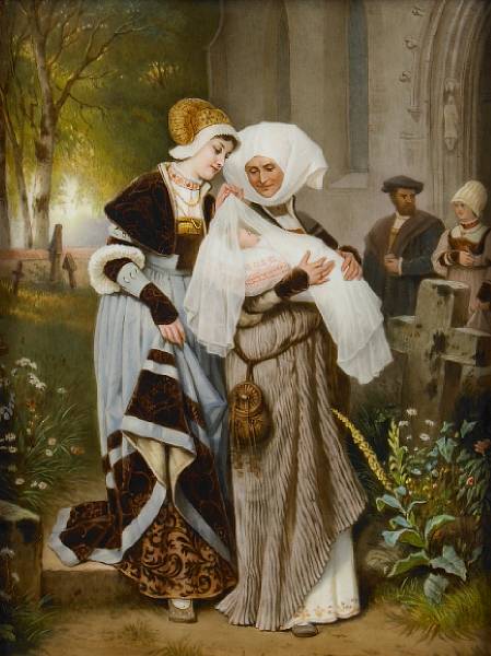 Appraisal: A German porcelain plaque late th century Depicting a nursemaid