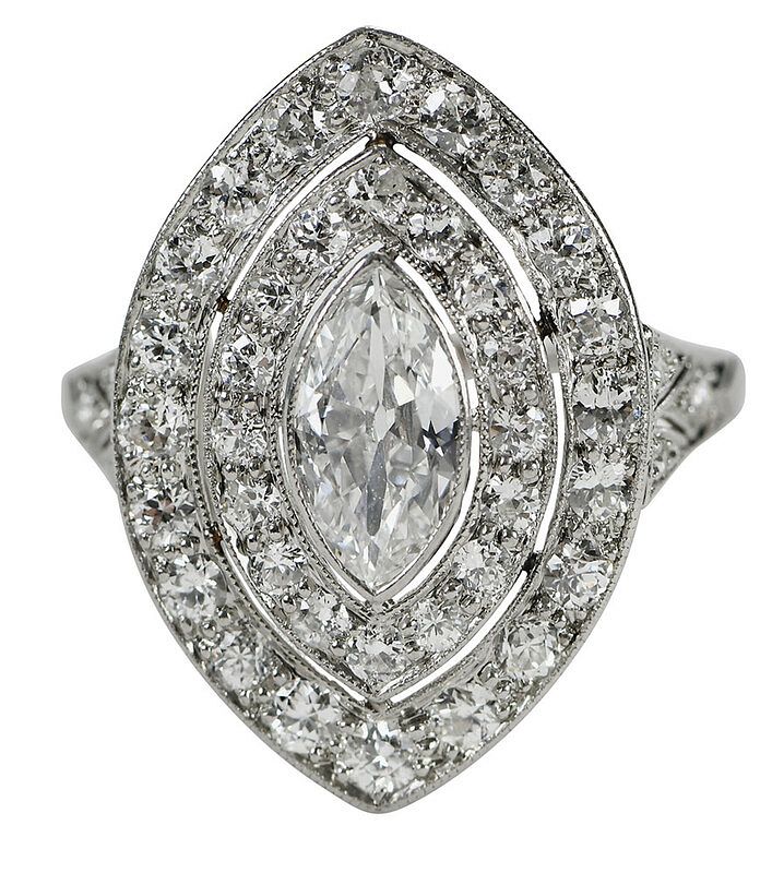 Appraisal: Antique Platinum Diamond Ring center marquise diamond estimated weight cts