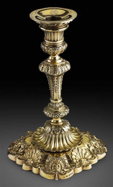 Appraisal: A set of four exceptional George III silver-gilt candlesticks Paul