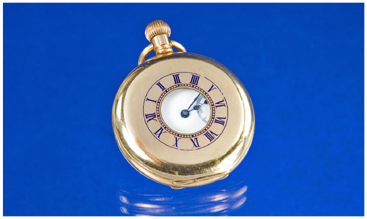 Appraisal: Waltham Demi Hunter Pocket Watch White Porcelain Dial With Roman