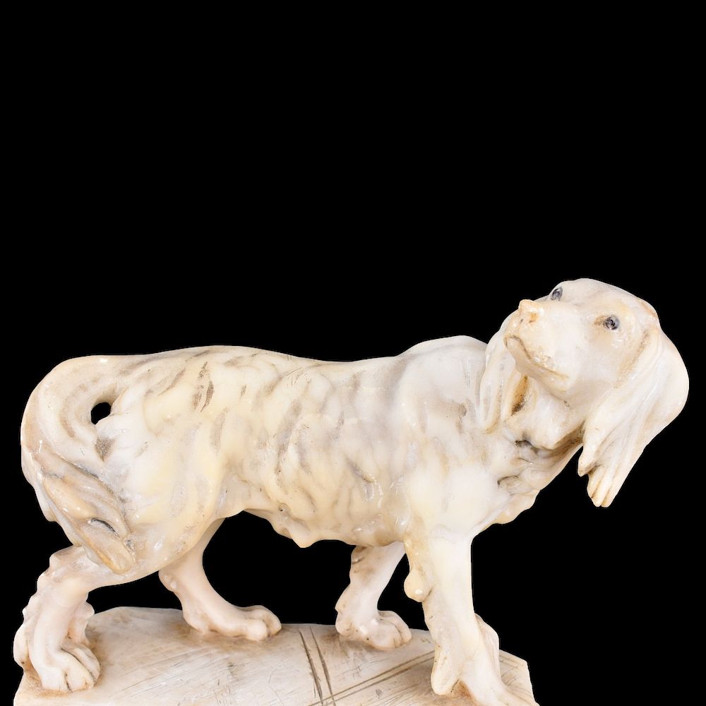 Appraisal: Antique Carved Alabaster Dog Figurine Antique Carved Alabaster Dog Figurine