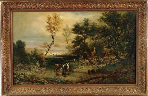 Appraisal: HENRY BOESE American - NEW YORK LANDSCAPE WITH COWS AND