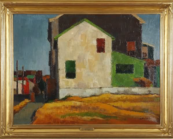 Appraisal: Corner House oil on canvas x sight SLR Artist American