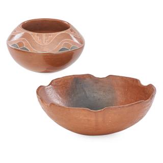 Appraisal: PUEBLO REDWARE Two Bowl with flashing to inside and small