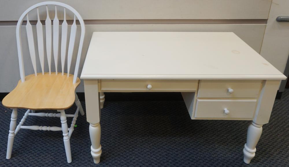 Appraisal: WHITE ENAMEL SINGLE PEDESTAL STUDENT DESK AND CHAIR X X