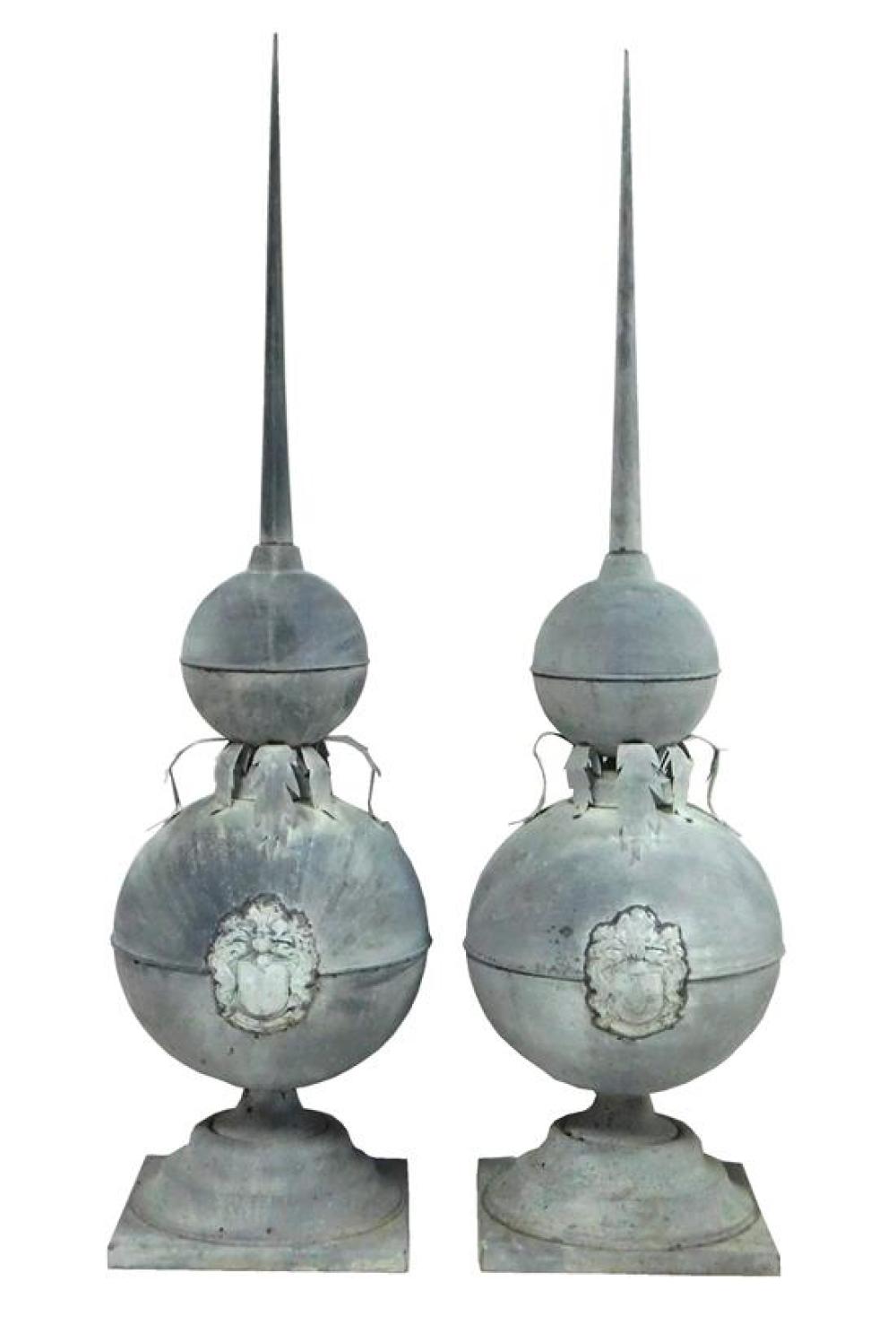 Appraisal: Pair of galvanized tin garden ornaments matching set with spire