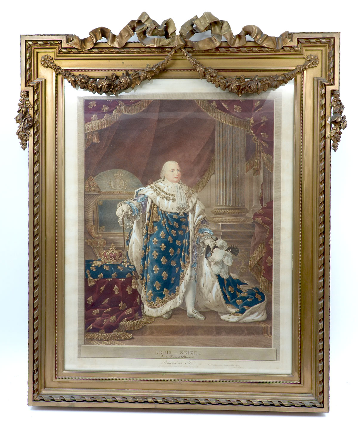 Appraisal: HAND COLORED ENGRAVING OF LOUIS SEIZE IN FANTASTIC FRAME Sight