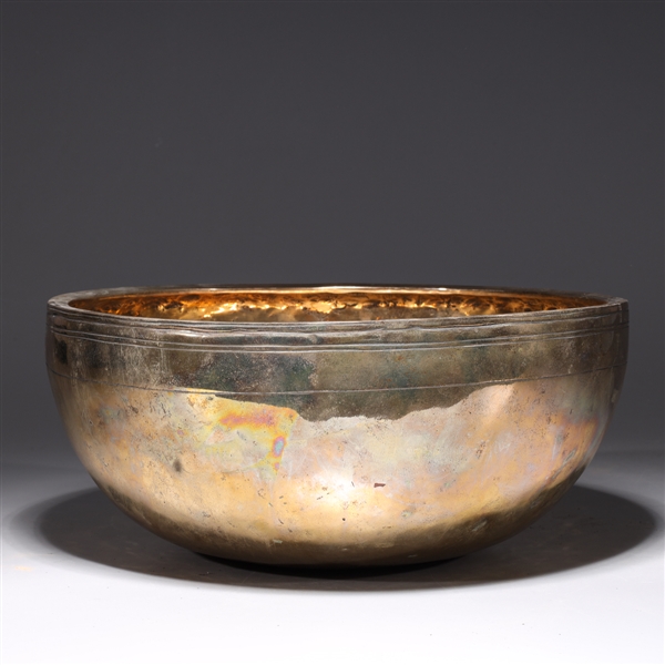 Appraisal: Antique Indian gilt metal bowl with incised concentric circlers to