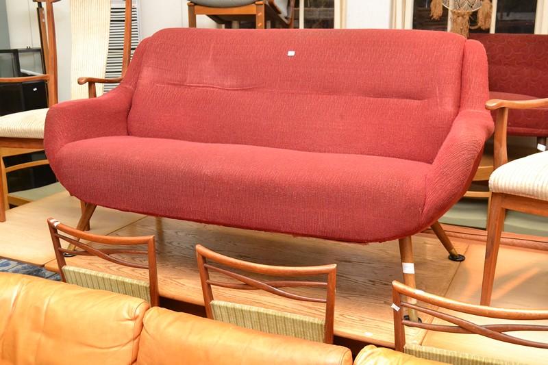 Appraisal: A DANISH RED FABRIC TWO SEAT SOFA A DANISH RED