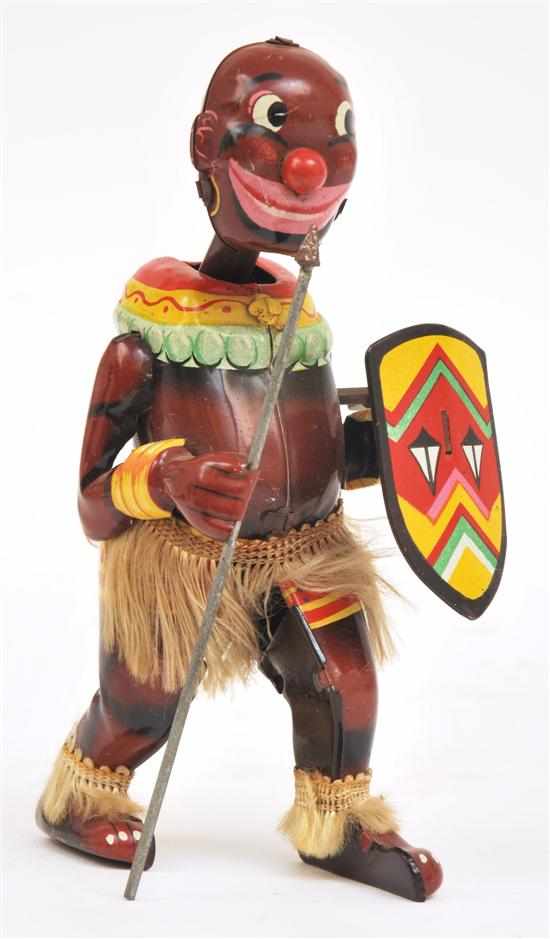 Appraisal: TOPLAY LTD TINPLATE PANGO-PANGO ZULU WARRIOR Japanese colourful tinplate with