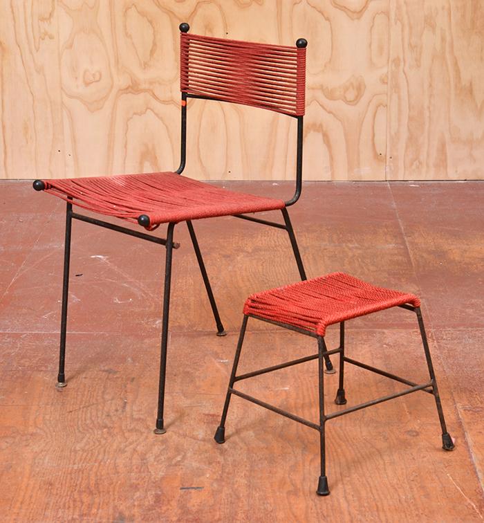 Appraisal: CLEMENT MEADMORE - CORD CHAIR AND CORD FOOT STOOL