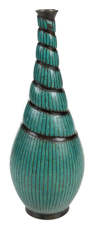 Appraisal: Turquoise Cloisonne and Bronze Bottle Vase possibly Perisan tapering form