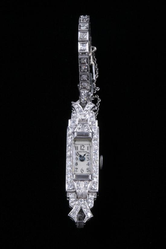 Appraisal: LADY'S ART DECO PLATINUM AND DIAMOND EVENING WATCH by Croton