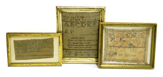 Appraisal: SAMPLERS three early th C pieces featuring cross stitch and