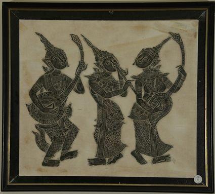 Appraisal: Southeast Asian School Three Musicians Rubbing on paper in x