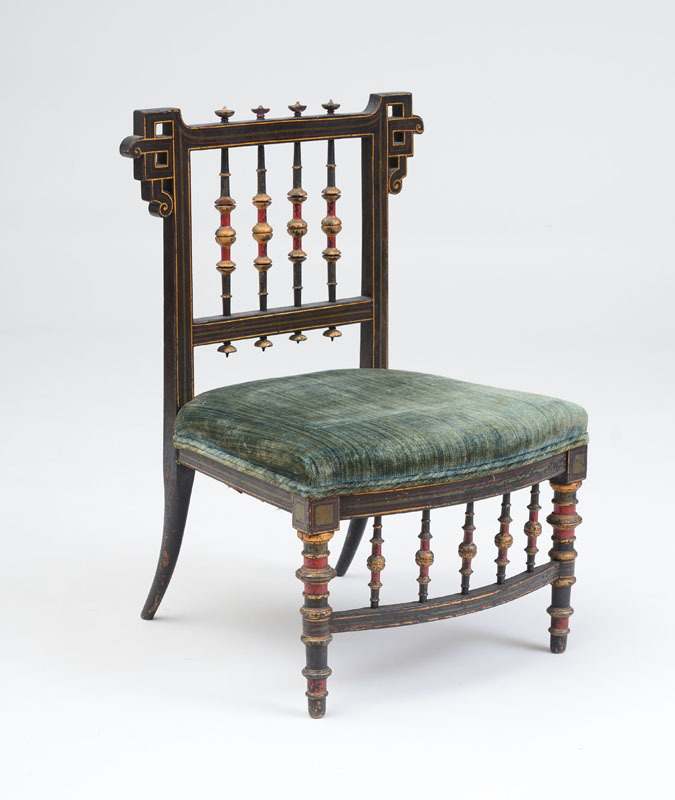 Appraisal: NAPOLEON III EBONIZED POLYCHROME AND GILT-DECORATED SLIPPER CHAIR x x