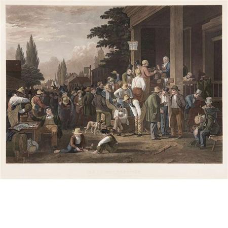 Appraisal: After George Caleb Bingham THE COUNTY ELECTION Hand-colored engraving mezzotint