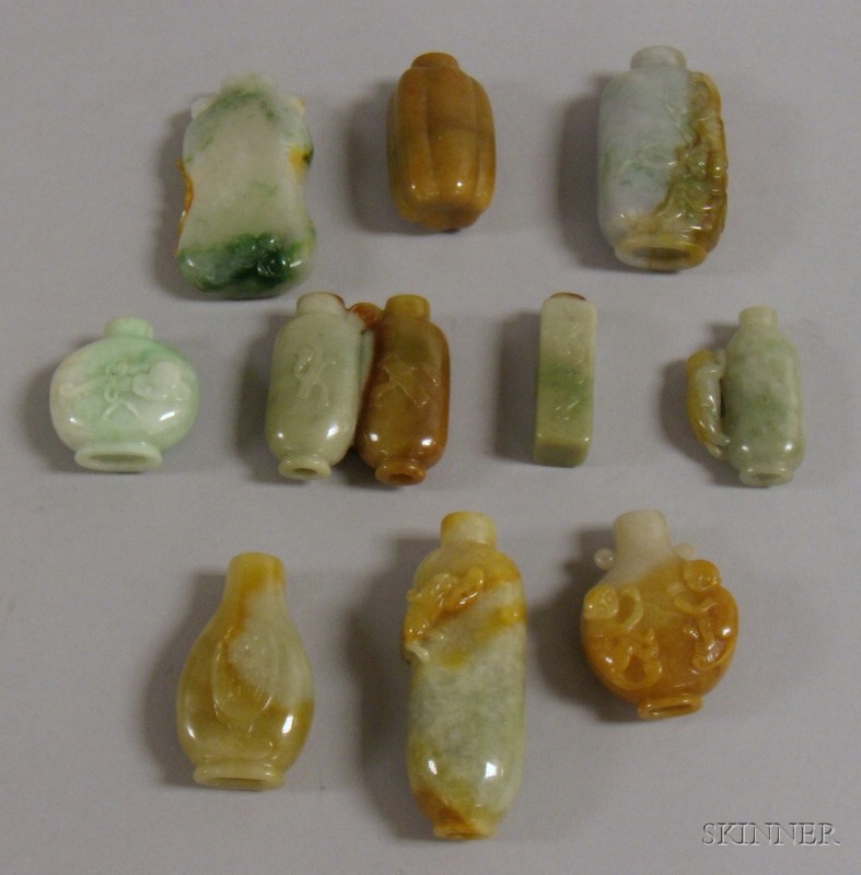 Appraisal: Ten Carved Jade Snuff Bottles in various forms including bats