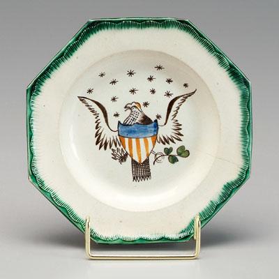 Appraisal: Feather-edge eagle plate octagonal with raised green feathered border surrounding