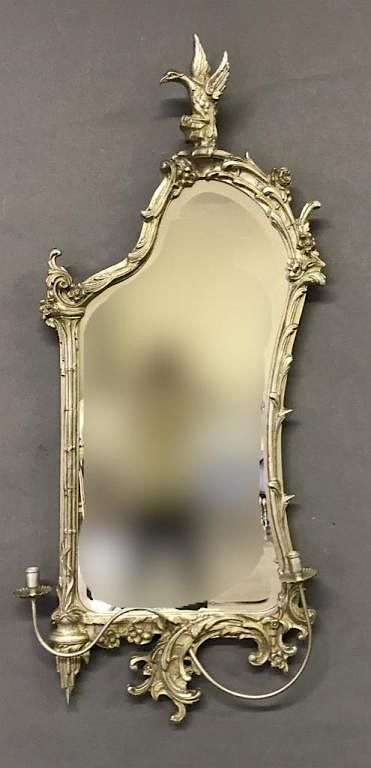 Appraisal: Chippendale Style Silver Mirror Chippendale style silver mirror h x