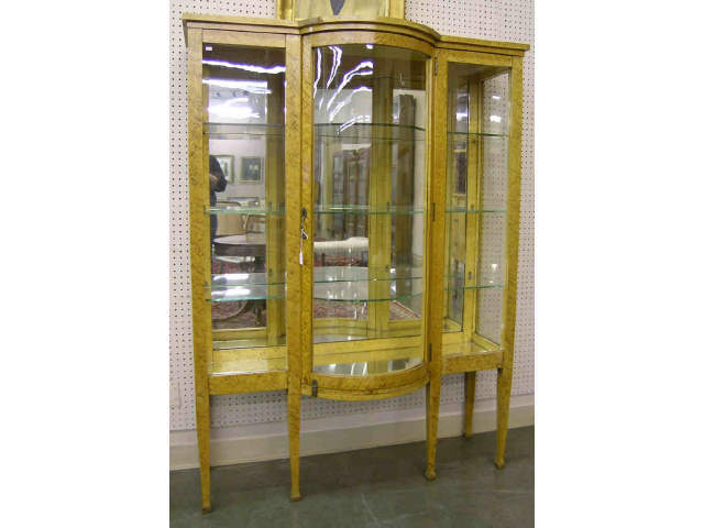 Appraisal: Birdseye Maple flat glass cabinet with curved glass door Federal