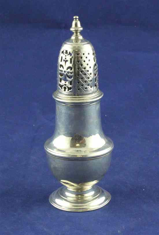 Appraisal: A George II silver sugar caster of baluster form Samuel