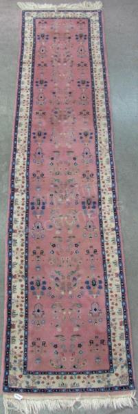 Appraisal: Handmade Oriental Runner traditional Persian design salmon field with beige