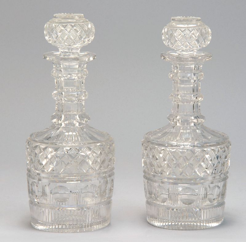 Appraisal: PAIR OF REGENCY CUT GLASS DECANTERS First Half of the