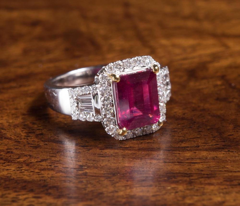 Appraisal: RUBY DIAMOND AND FOURTEEN KARAT GOLD RING WITH GEMSTONE REPORT