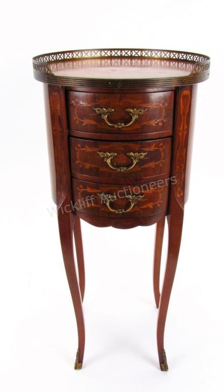 Appraisal: A French period-style petit side table three drawers brass gallery