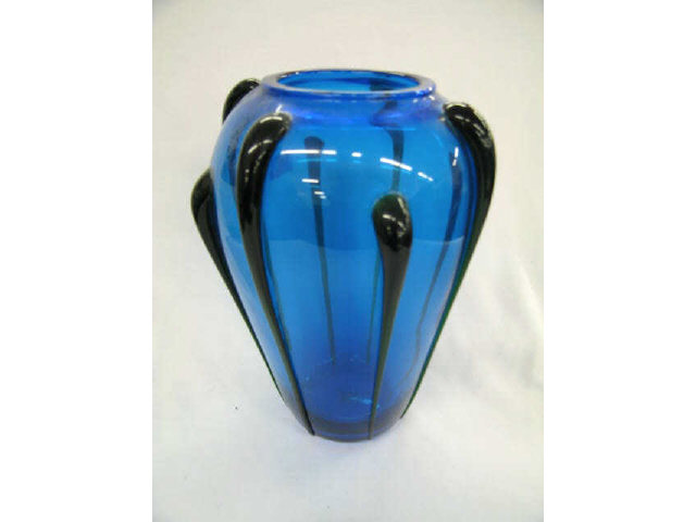 Appraisal: Art Glass Vase French blue with applied green decoration