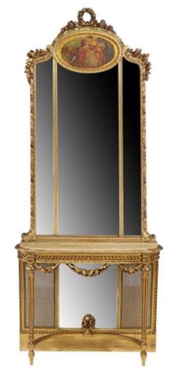 Appraisal: LOUIS XVI STYLE GILTWOOD MIRRORED PIER TABLELouis XVI style giltwood