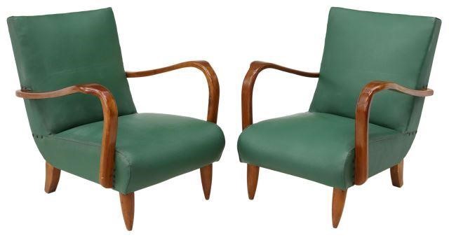 Appraisal: pair Italian mid-century modern armchairs c s having fruitwood frame