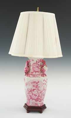 Appraisal: A Porcelain Lamp Decorated in Puce Apprx - H the