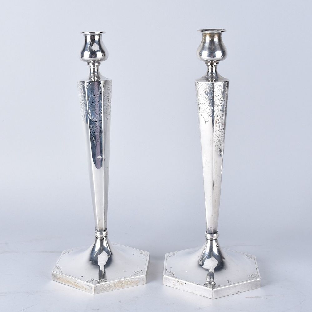 Appraisal: Pair Sterling Candlesticks Pair of sterling silver candlesticks Chased motif