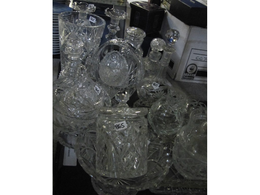 Appraisal: Two trays of assorted crystal to include pair of candl