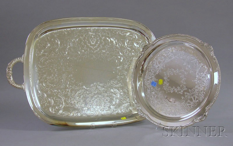 Appraisal: Two Sheffield Silver Plated Trays round and rectangular by the