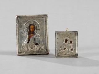 Appraisal: Two Russian Travel Icons with silver oklads the smaller of