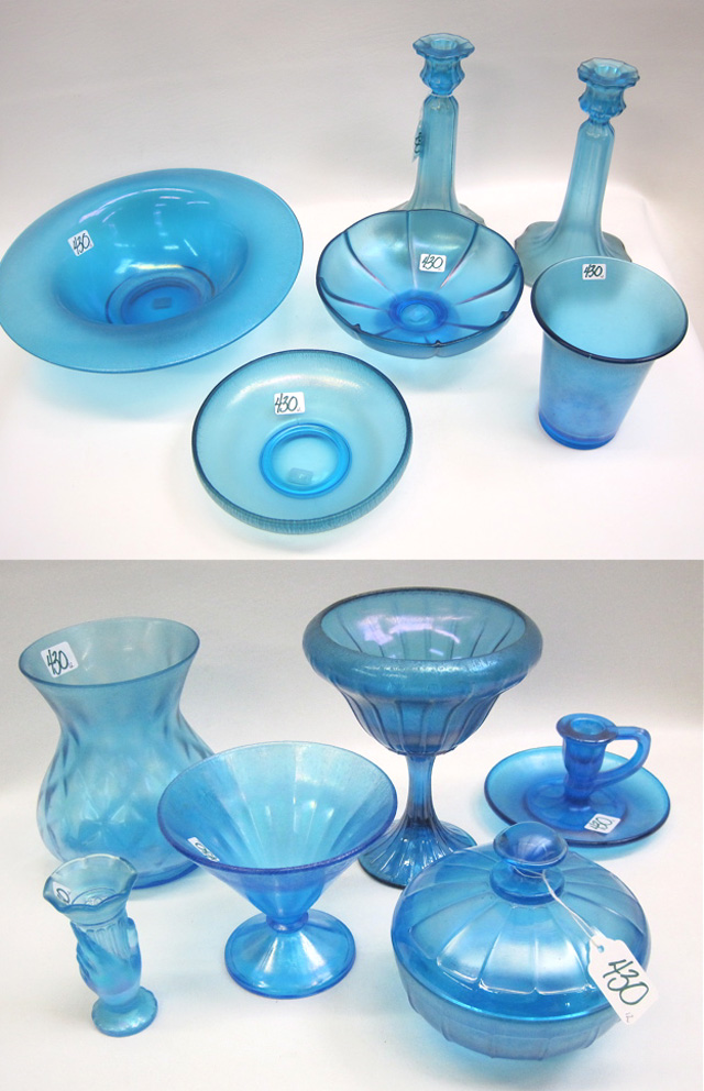 Appraisal: TWELVE PIECES OF BLUE STRETCH GLASS bowls from to D