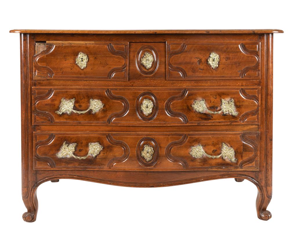 Appraisal: FRENCH PROVINCIAL WALNUT COMMODE th century having two short drawers