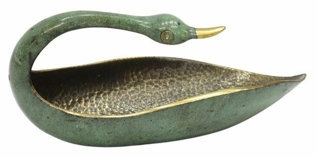 Appraisal: Cast bronze swan-form dish designed by Maurice Ascalon Israeli -